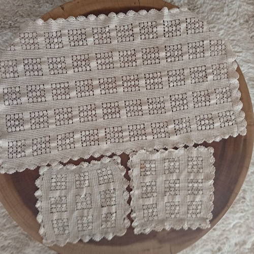 Vintage Handmade Crochet Table Linen Set of 3, Like New