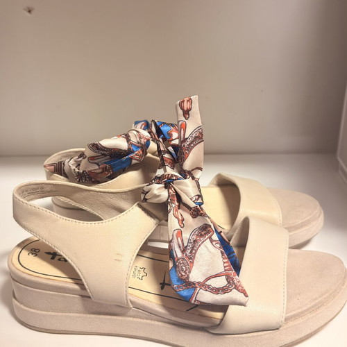 Tamaris sandals with scarf tie, beige, size 38