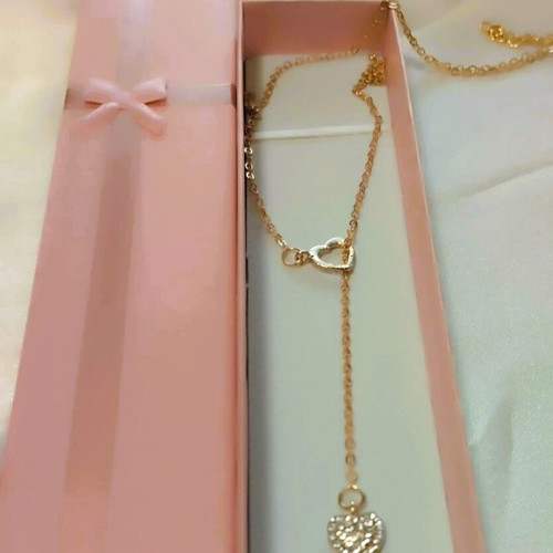 Necklace "lovely hearts" with hanging asymmetric hearts gold new
