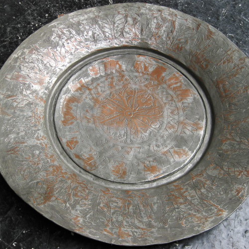 Copper plate used antique with rich folk decoration