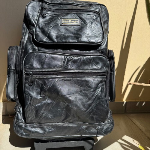 Leather trolley backpack suitcase like new, black