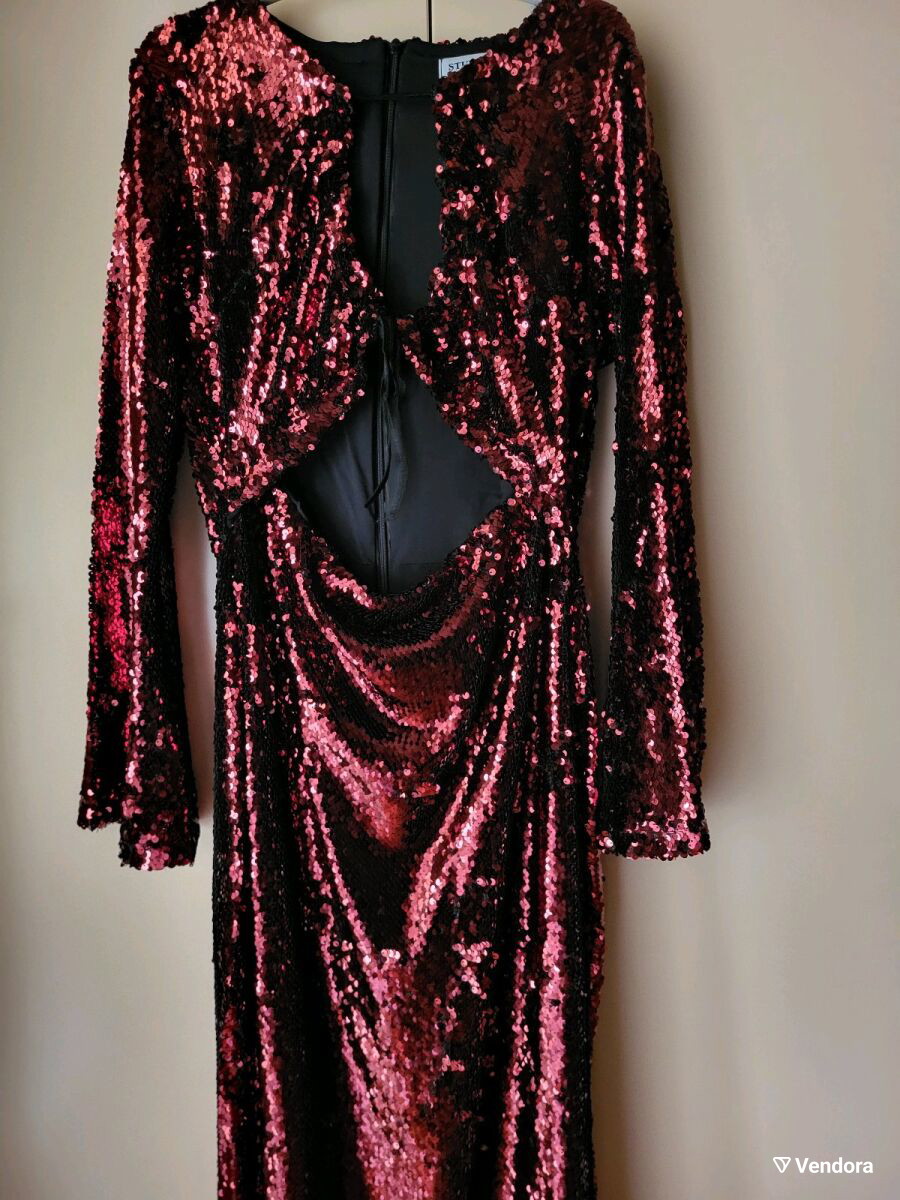 strapless open back dress Samantha Pink Sequin Long Sleeve Wrap Dress