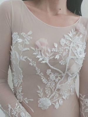 Bridal top bodysuit new, lace embroidery, size L