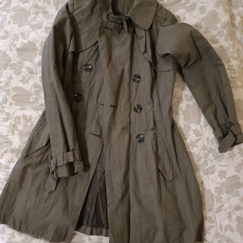 Checked gray trench coat used, size M