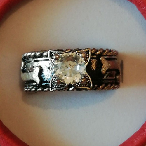 Steel solitaire ring bronze with transparent zircon new