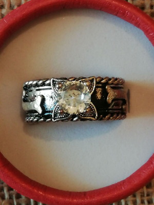 Steel solitaire ring bronze with transparent zircon new