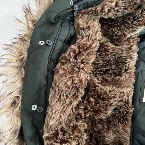 Bershka khaki parka jacket with detachable fur hood, size M, like new