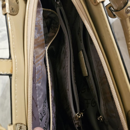 Gongca Checked Shoulder and Handbag with Gold Details like new