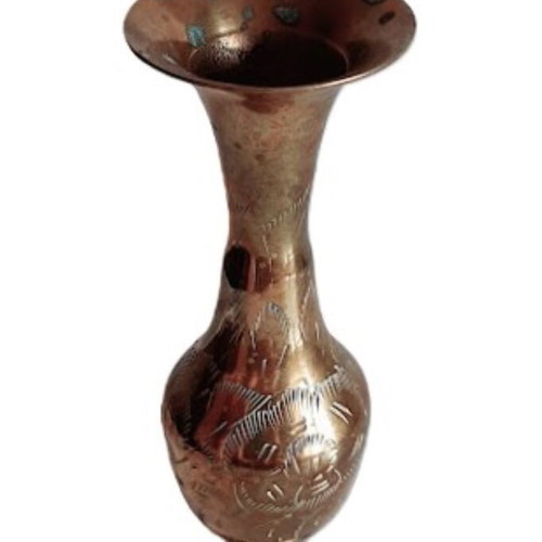Arabian brass vase with engraving and pedestal, used, 20 cm