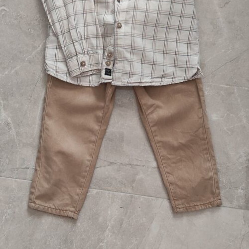 Mayoral set with beige pants and classic checkered shirt like new
