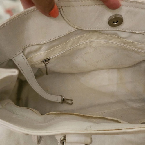 Longchamp leather tote bag used, white color
