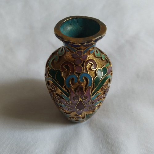 Mini Brass Enamel Vase Cloisonné Vintage Like New