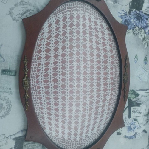 Serving tray used with wooden frame and brass handles