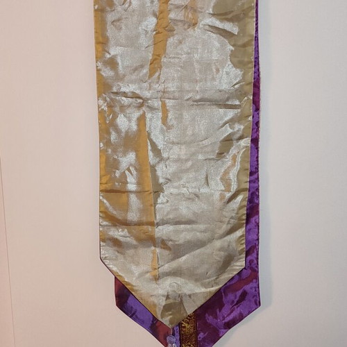 Double-Sided Boho Table Runner 2m x 33cm like new, purple and silver gold