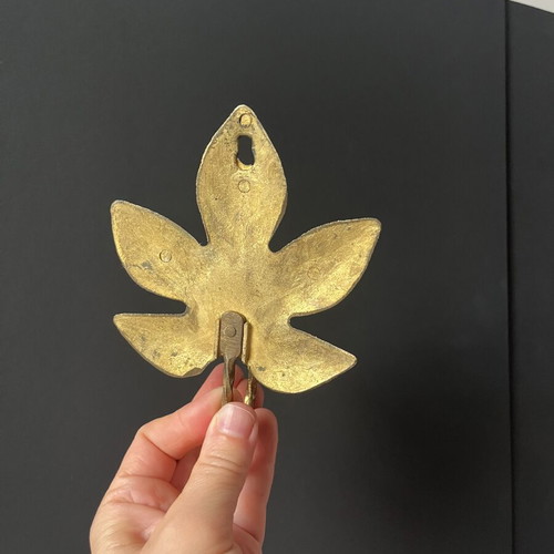 Vintage Brass Curtain Tieback and Wall Hook Leaf Design like new