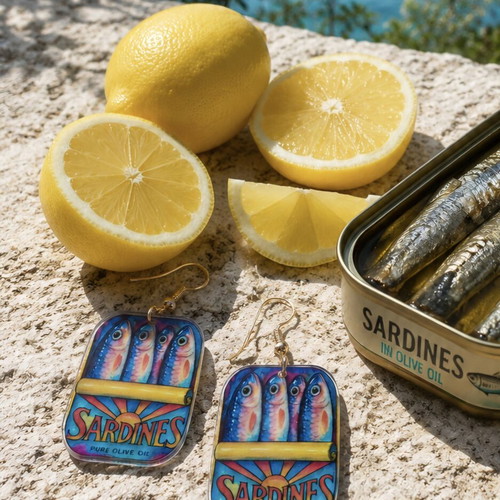 Sardines Earrings new, blue, handmade jewelry