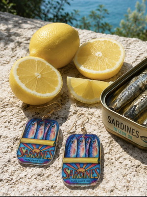 Sardines Earrings new, blue, handmade jewelry