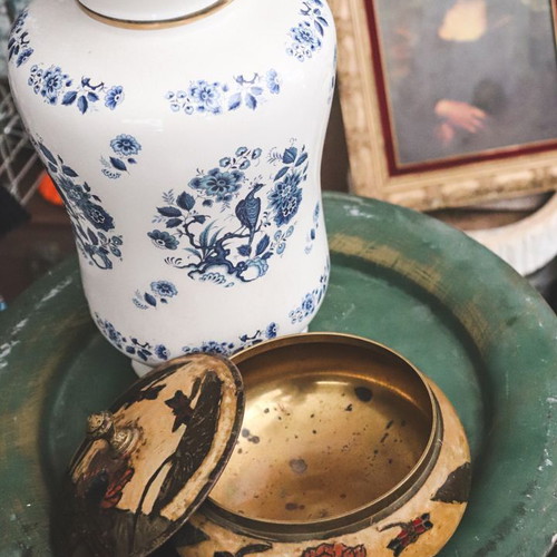 Vintage brass decorative bowl with lid used, handmade