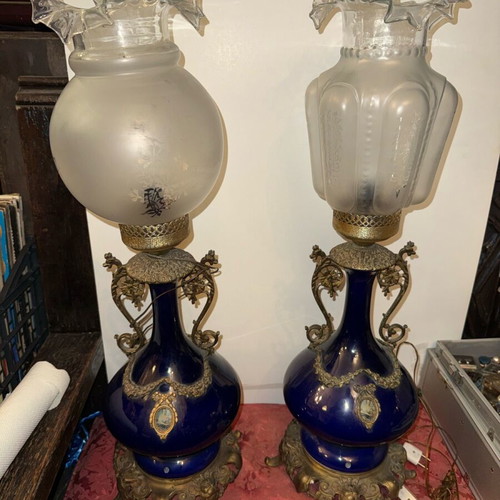 Table lamps bronze and porcelain like new, height 0.50