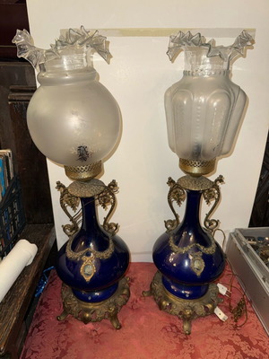 Table lamps bronze and porcelain like new, height 0.50