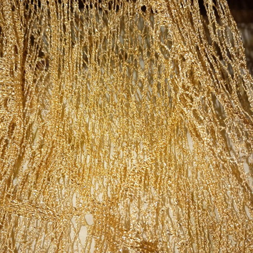 Golden scarf new, rectangular with lace-like fringes