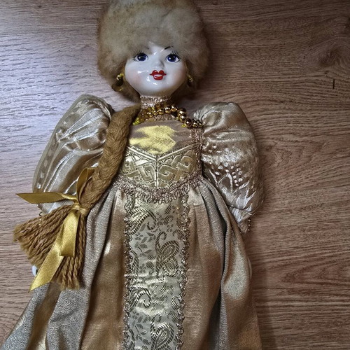 Russian handmade glass doll like new, golden with glass feet