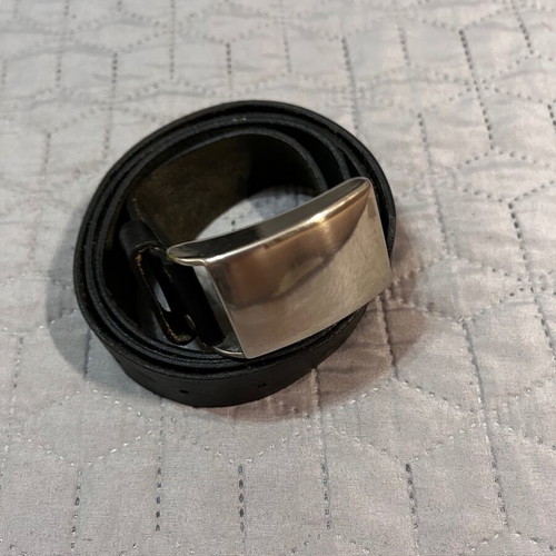Women's black leather belt with silver buckle like new