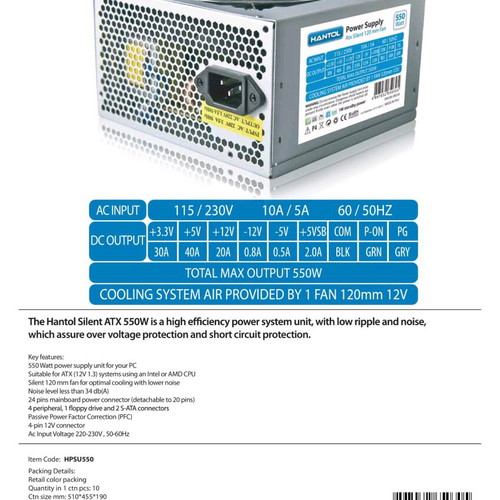 Hantol Power Supply ATX 550W used