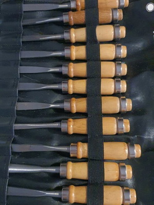 Woodworking tools used, set of 12 with case