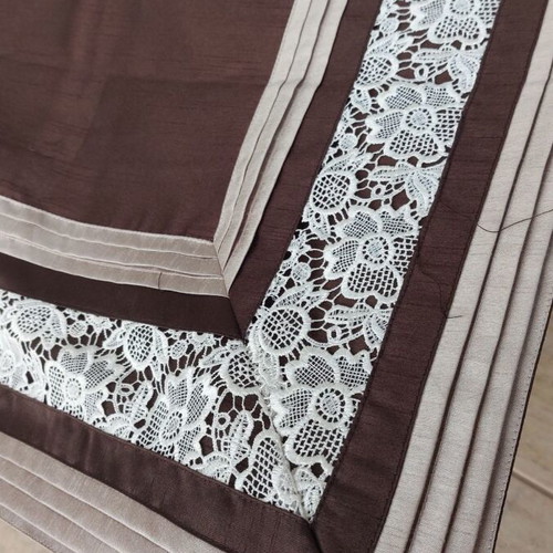 Taft Tablecloth 1.20x1.20 New Brown Chocolate with White Lace Kentia