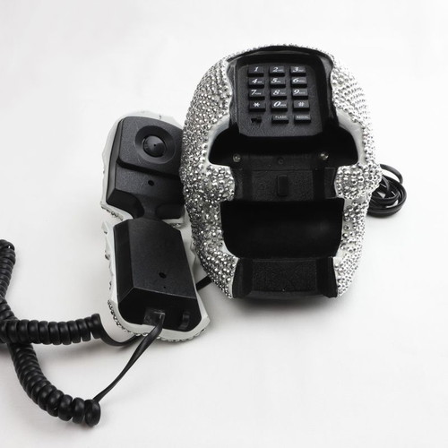 Wired Skull Telephone New with Blue Led Lights