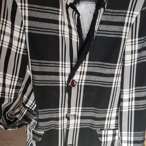 90plusninety women's coat black and white checkered like new with fur