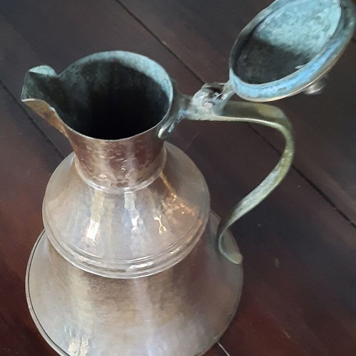 Handmade copper pitcher used, height 24 cm