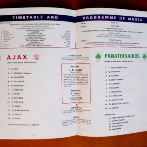 Match program used Panathinaikos - Ajax 1971 final