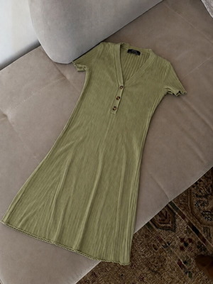 Bershka mini dress in olive green, like new, size S