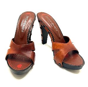 Yves Saint Laurent brown leather mules