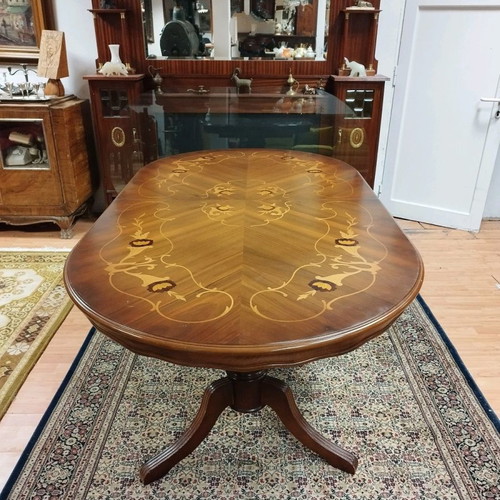 Marqueterie dining table set used with eight chairs