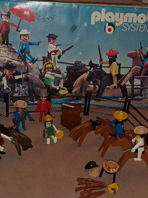 Playmobil System 7 Klicky 3407 каубои и мексиканци винтидж комплект употребяван с кутия