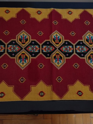 Embroidered Tablecloth used, 42x31 cm, 1950s cross-stitch
