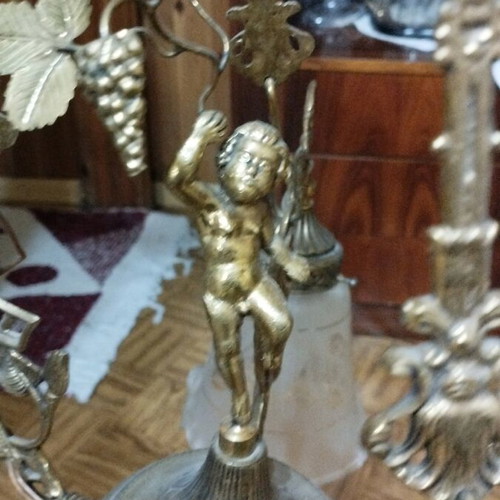 Bronze five-light chandelier used with broken glass