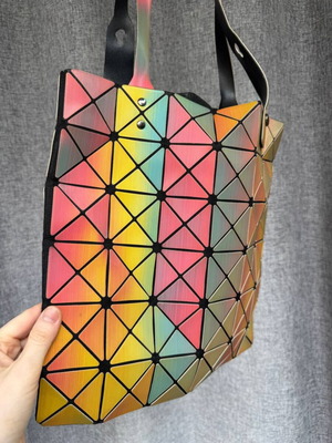 Geometric Rainbow Triangle Tote Bag used, colorful shoulder 33×33 cm