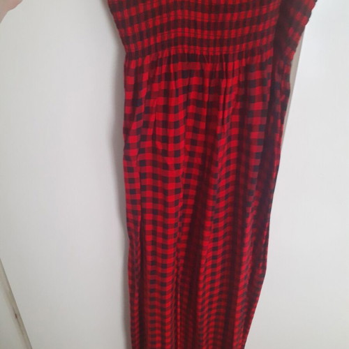 Summer long checkered dress with straps new, red-black
