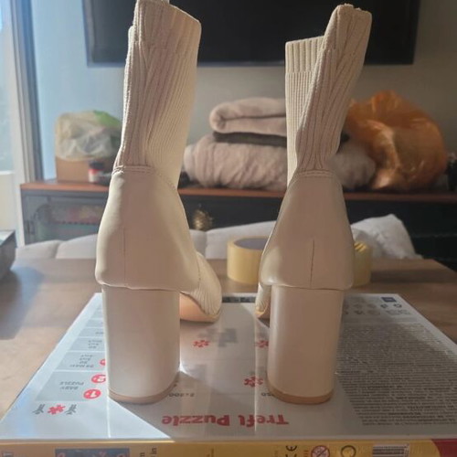 Fabric heel boots off white like new