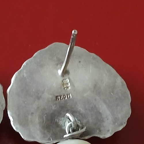 Vintage 925 silver earrings with faux pearls, 3 cm, like new