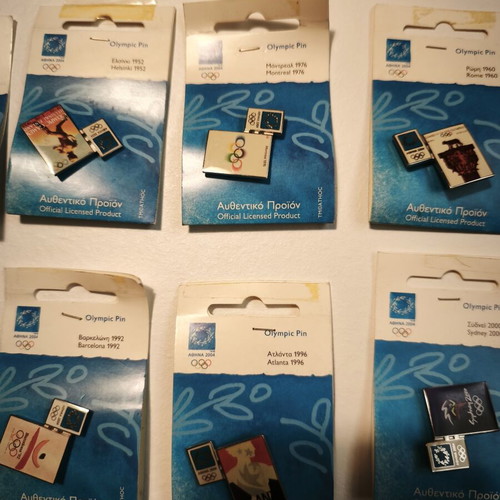 Athens 2004 Olympic lapel pins set of 15, authentic, sealed