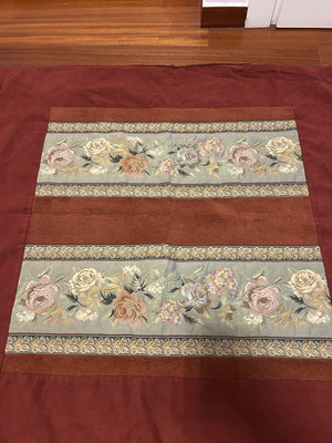 Vintage woven table decoration with floral design used, 100×100 cm
