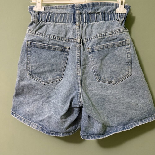 High-Waisted Paperbag Denim Shorts XS like new, blue washed