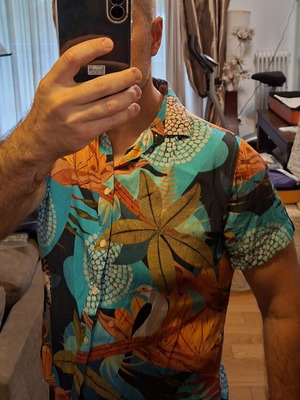 Marfinno Floral Short-Sleeve Stretch Shirt New, Sizes M and L