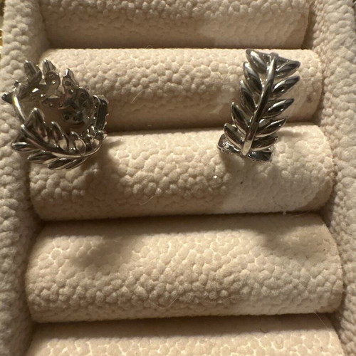 Mini Hoops Earrings with Leaf Pattern like new, silver steel