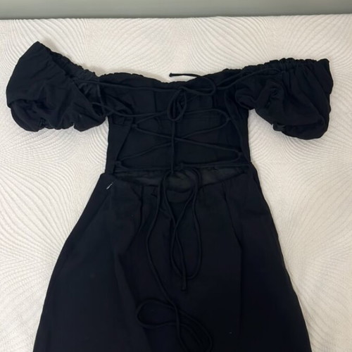 Zara black mini dress with puff sleeves